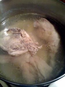 Boiled chicken doesnt look that appetizing, does it?  Just wait, it gets so much better!